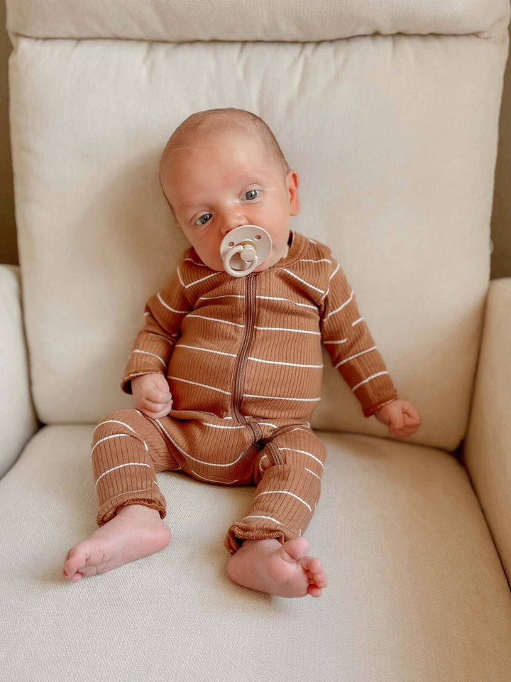 Saddle Stripe  Ribbed 2-Way Zip Romper