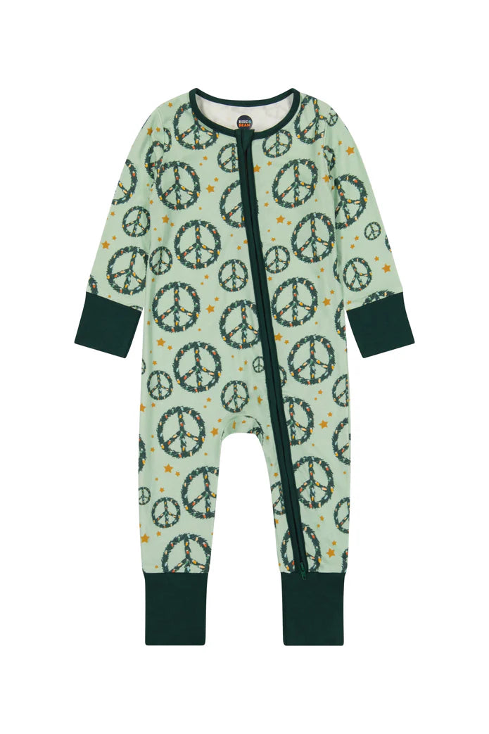 Bamboo One Piece Zip Pajama - Peace + Joy