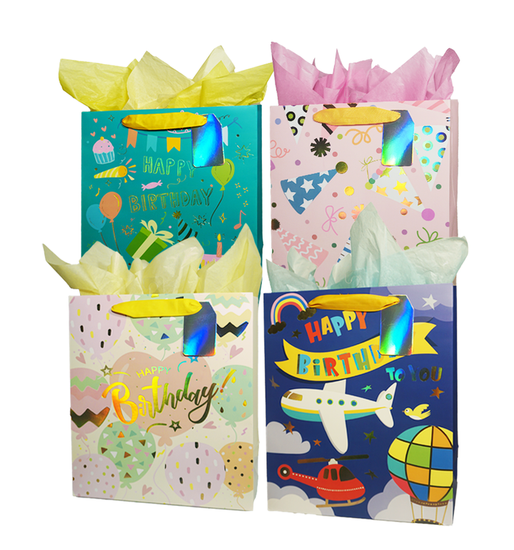 Happy Birthday Gift Bag - Heart & Hat & Airplane 4 styles: Large