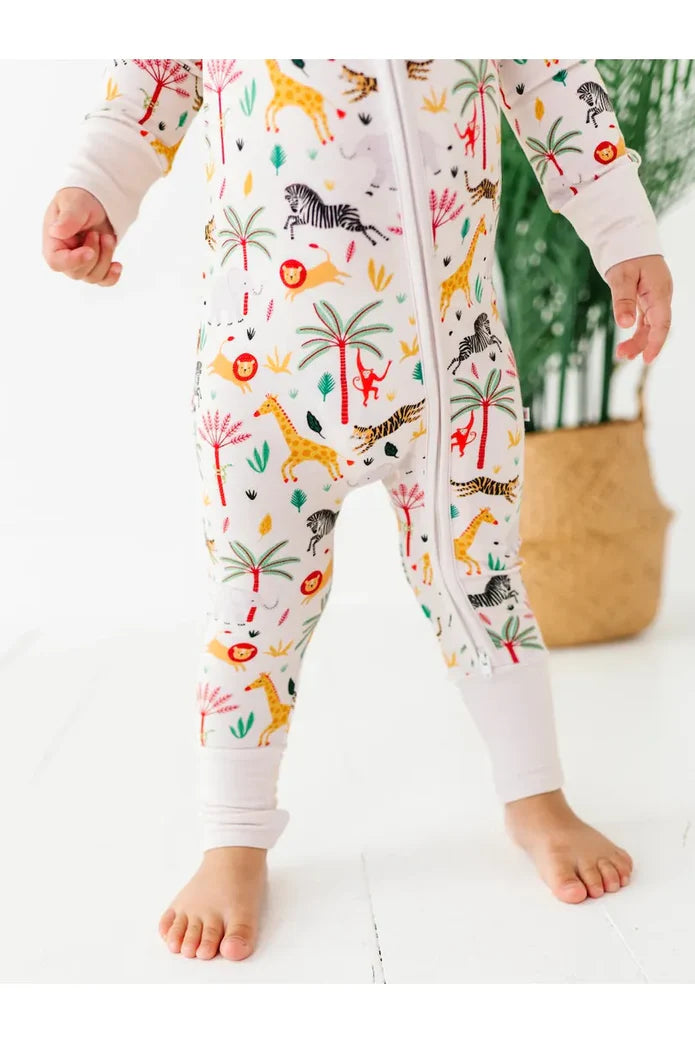 Bamboo One Piece Zip Pajama - Safari