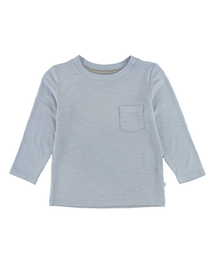 Boys Frost Blue Ultrasoft Knit LS Pocket Tee