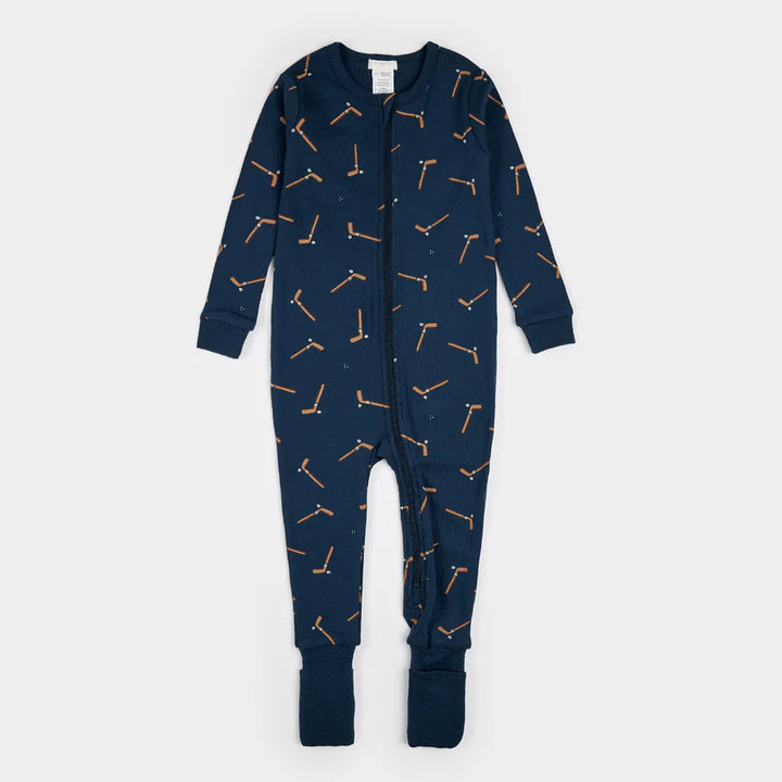 HOCKEY STICK PRINT ON BLUEBERRY SLEEPER