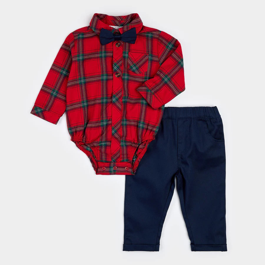 SCARLET PLAID 3PC FLANNEL OUTFIT SET