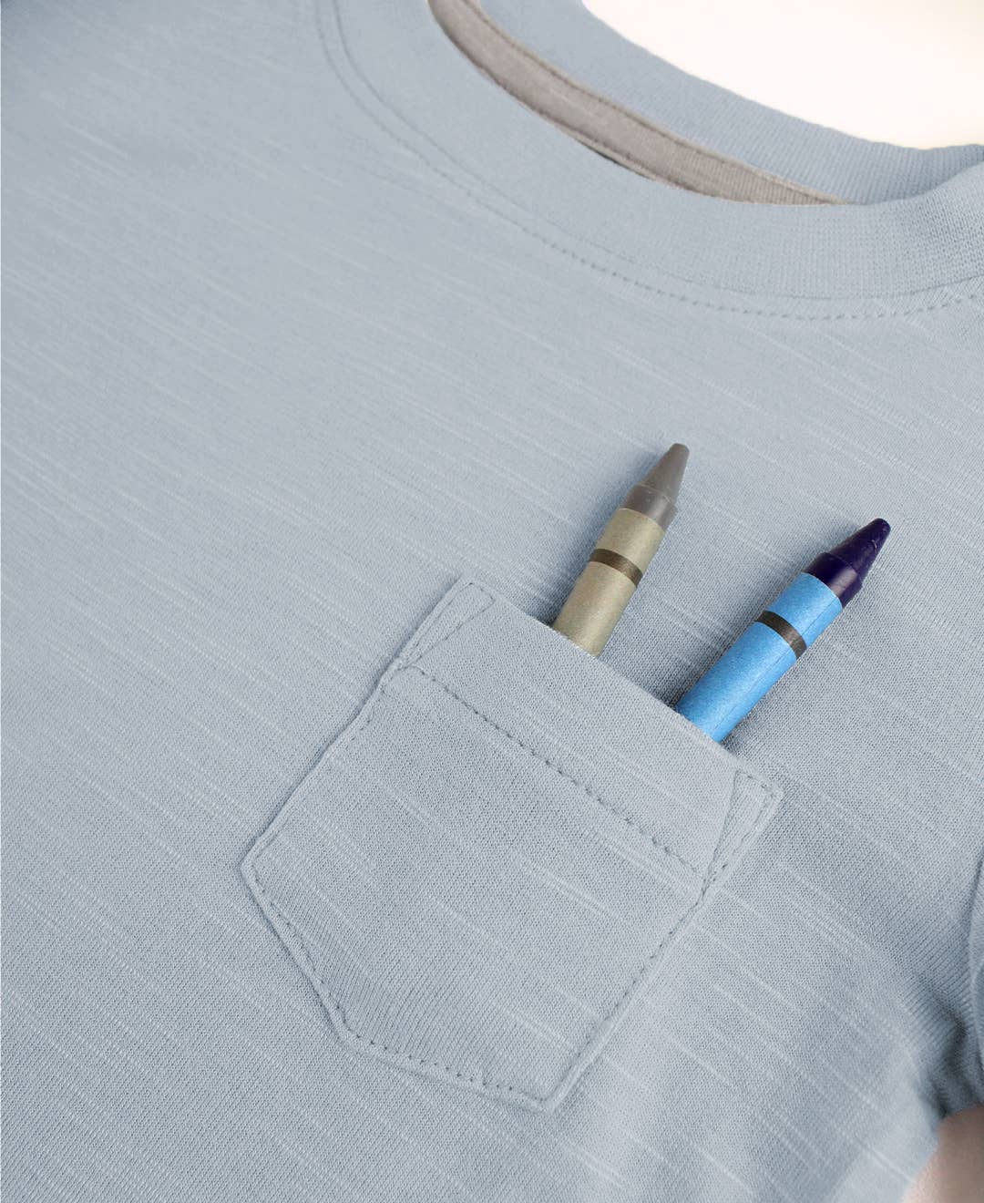 Boys Frost Blue Ultrasoft Knit LS Pocket Tee