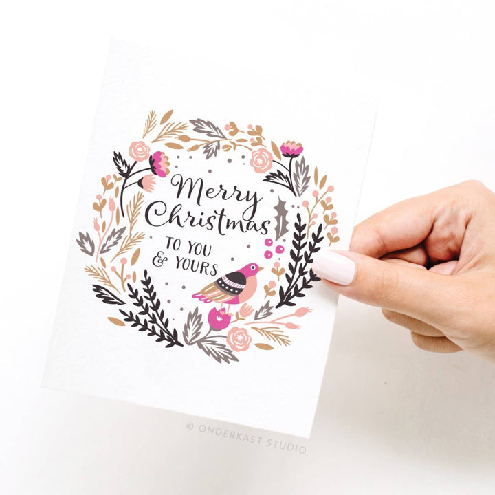 Merry Christmas Floral Wreath Greeting Card