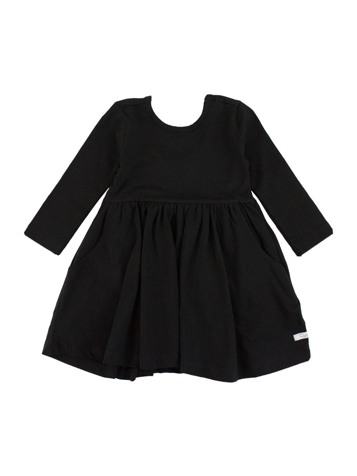 Knit LS Twirl Dress: Black