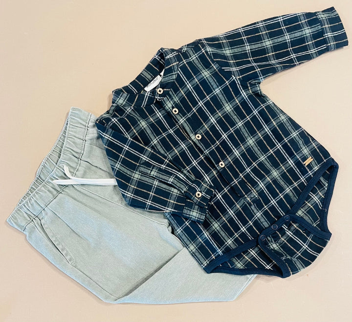 Flannel Woven Bodysuit- Navy