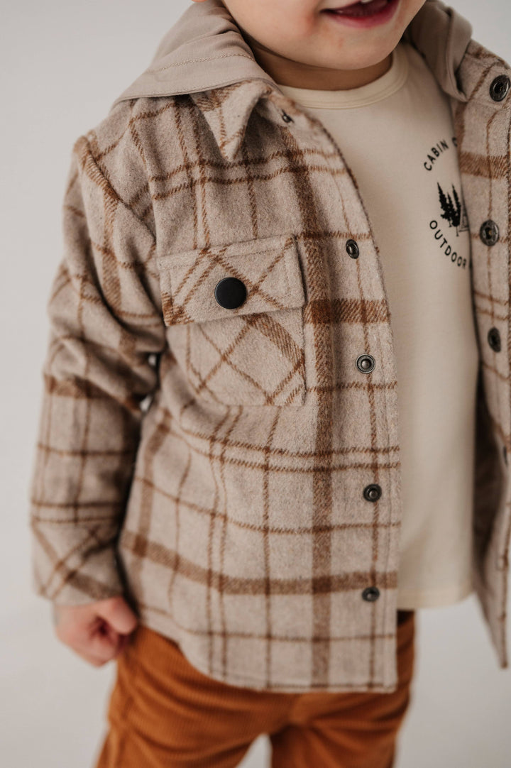 Hooded Shacket -Toffee Beige Plaid