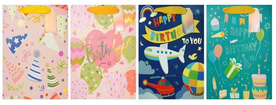 Happy Birthday Gift Bag - Heart & Hat & Airplane 4 styles: Large