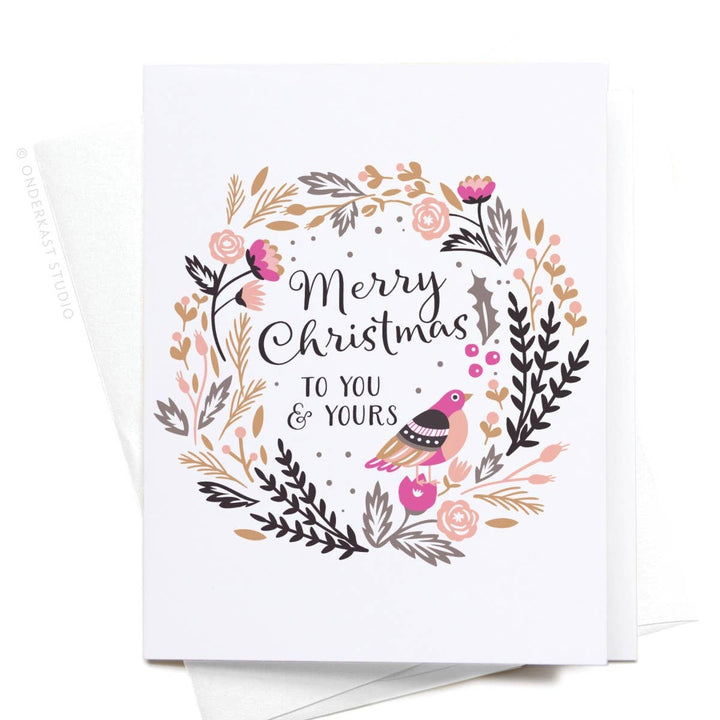 Merry Christmas Floral Wreath Greeting Card