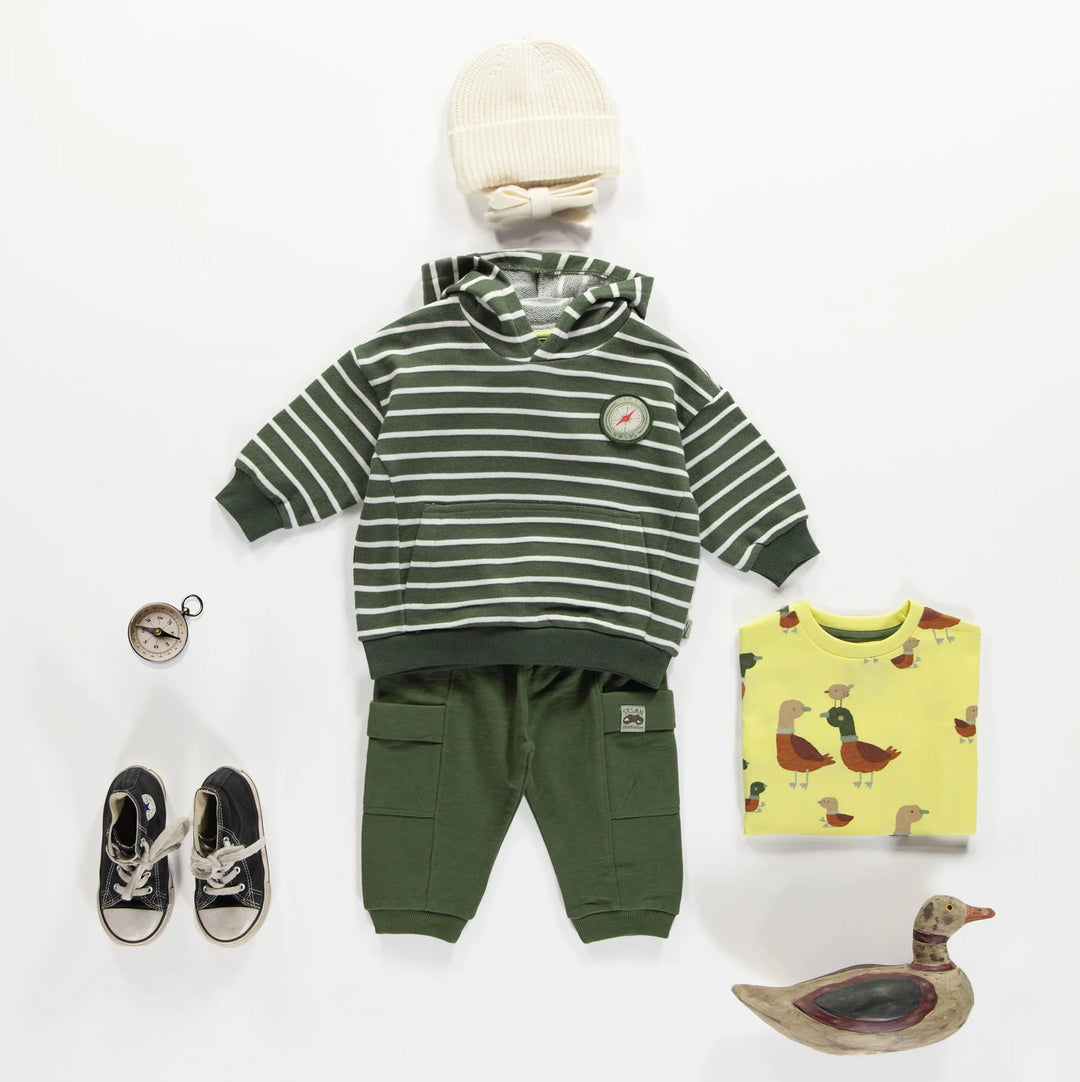 Green Stripe Hoodie in French Terry