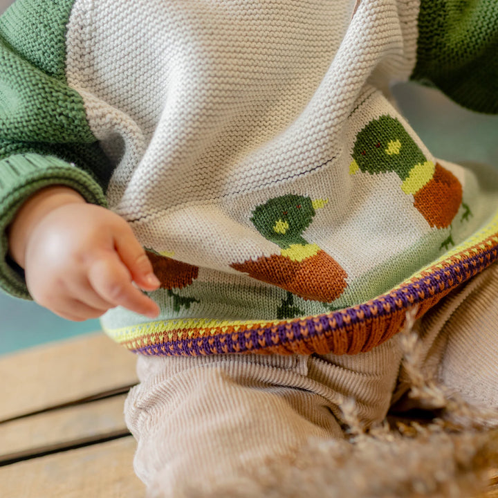 Green Knit Sweater-Duck Jacquard Pattern