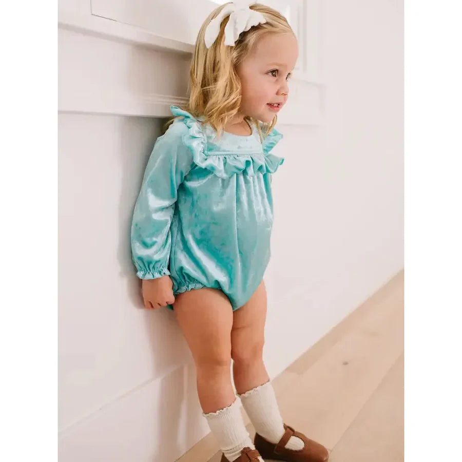 Hailey Romper in Crushed Mint Velvet