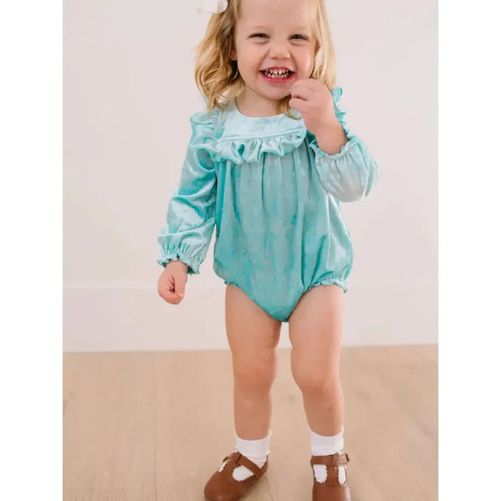 Hailey Romper in Crushed Mint Velvet