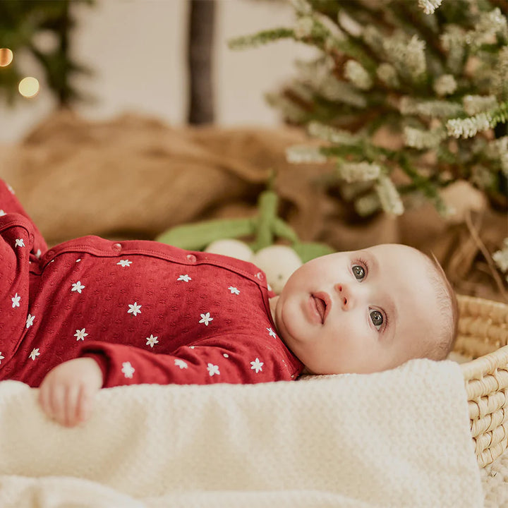 Poinsettia Print on Burgundy Pointelle Sleeper