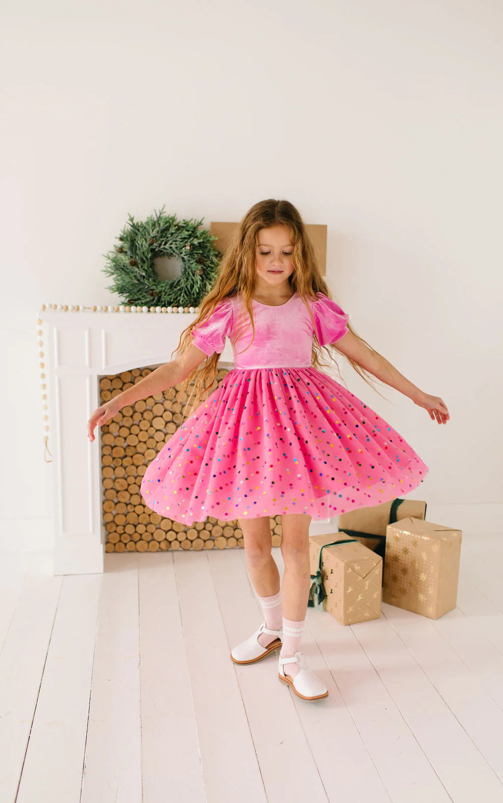 Diana Puff Dress in Bubblegum Confetti