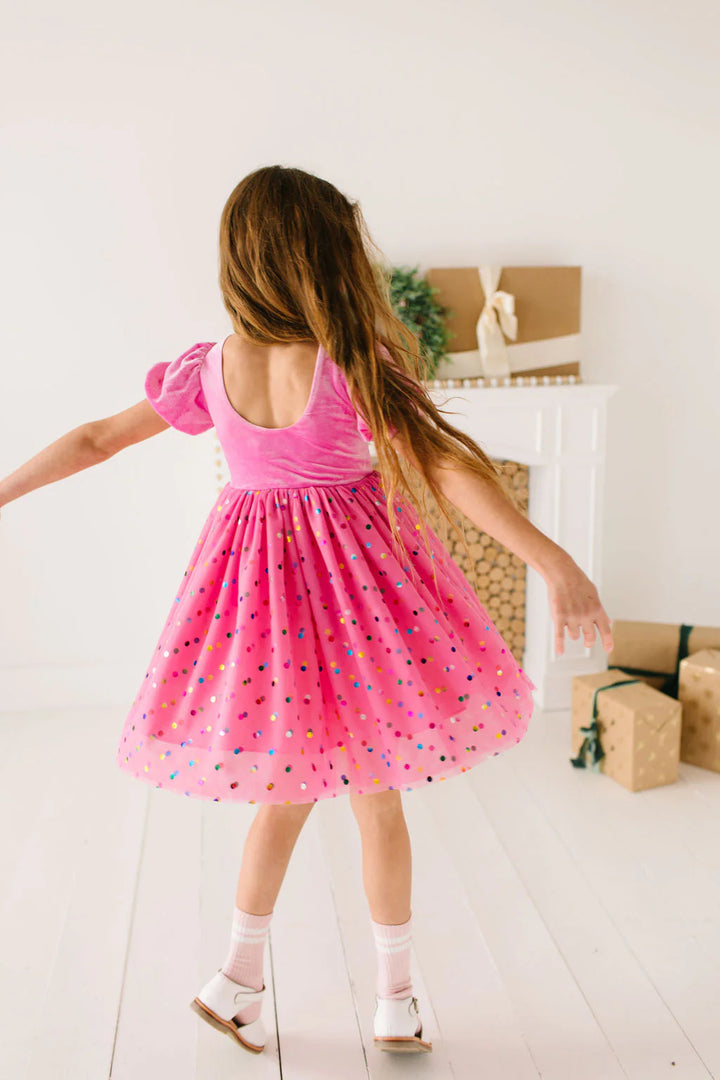 Diana Puff Dress in Bubblegum Confetti