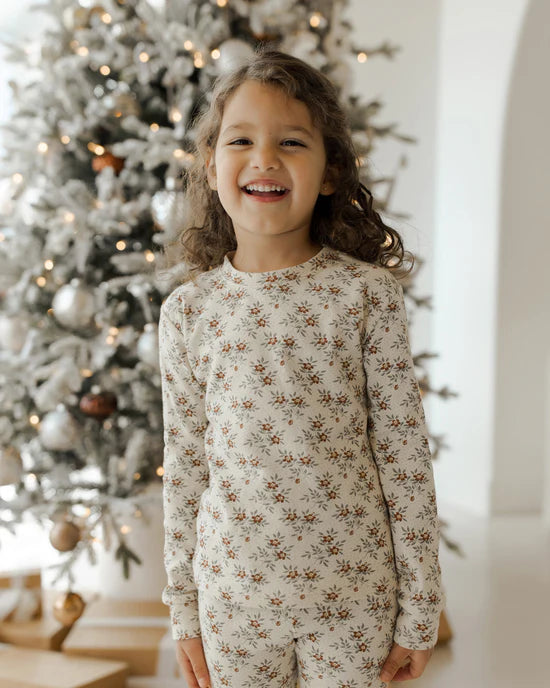 Organic LS PJ Set in Holiday Floral