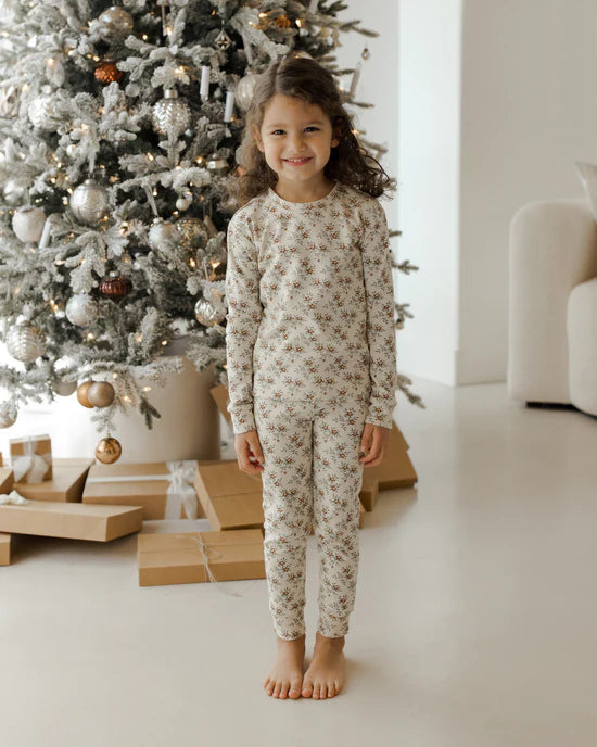 Organic LS PJ Set in Holiday Floral