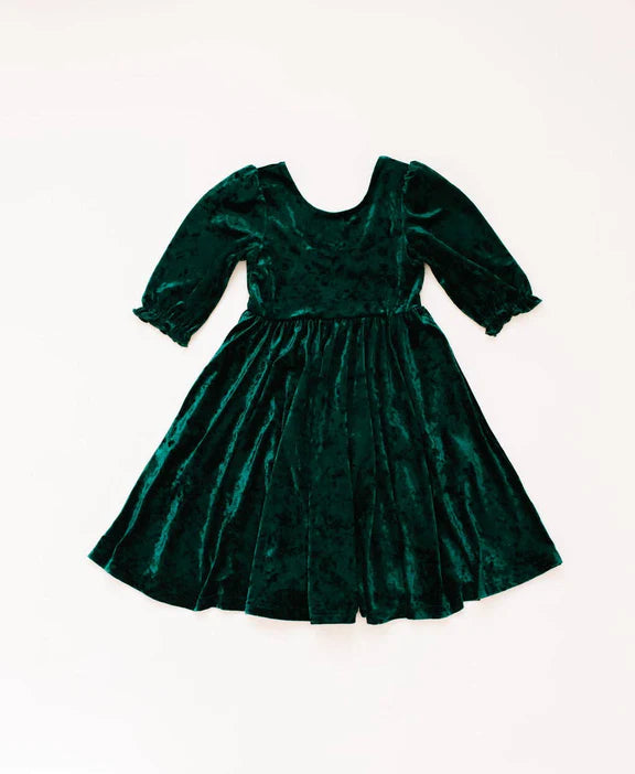 Pippa Dress in Crushed Green Velvet