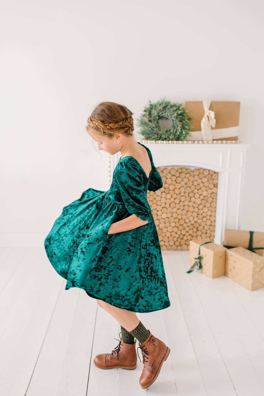 Pippa Dress in Crushed Green Velvet