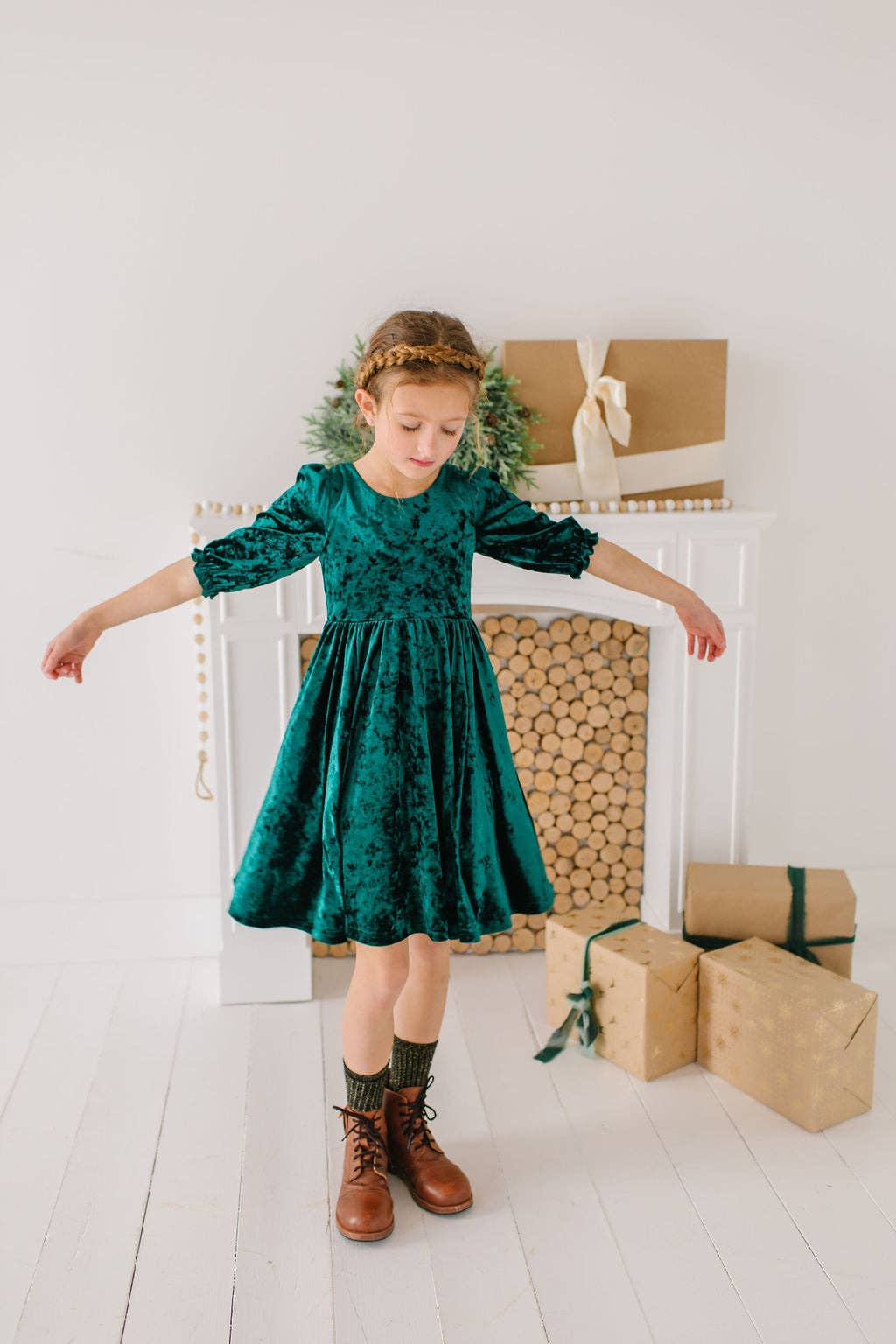 Pippa Dress in Crushed Green Velvet