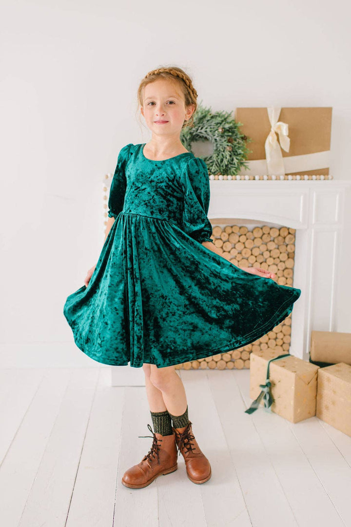 Pippa Dress in Crushed Green Velvet