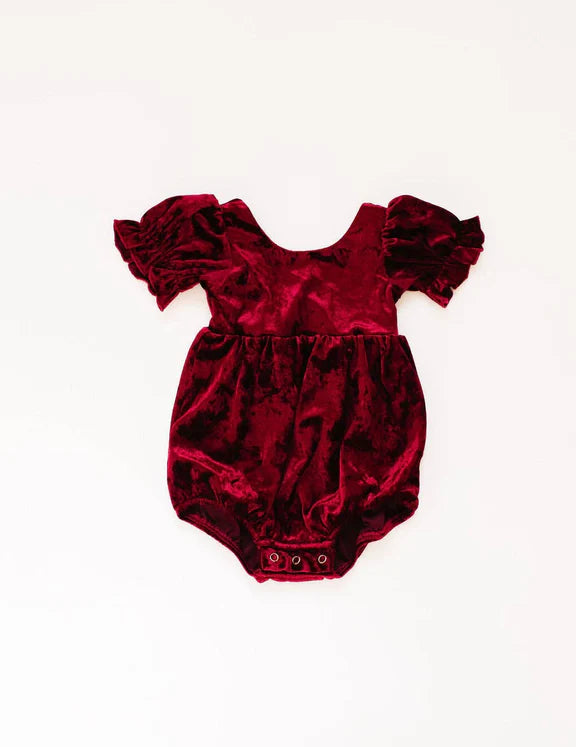 Quinn Romper in Crushed Cranberry Velvet