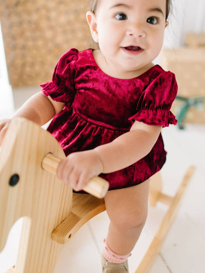 Quinn Romper in Crushed Cranberry Velvet