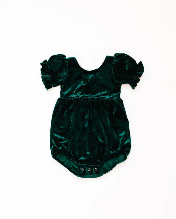 Quinn Romper in Crushed Green Velvet