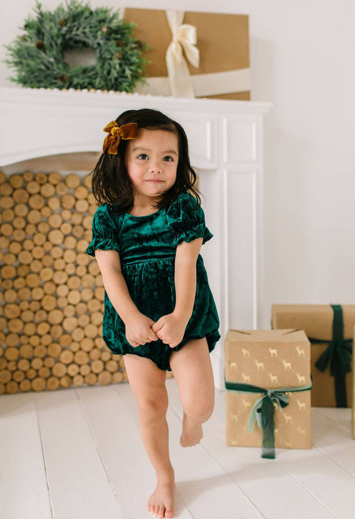 Quinn Romper in Crushed Green Velvet