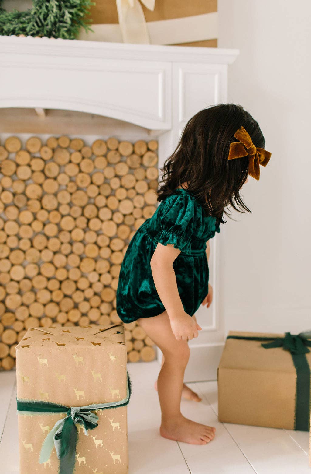 Quinn Romper in Crushed Green Velvet