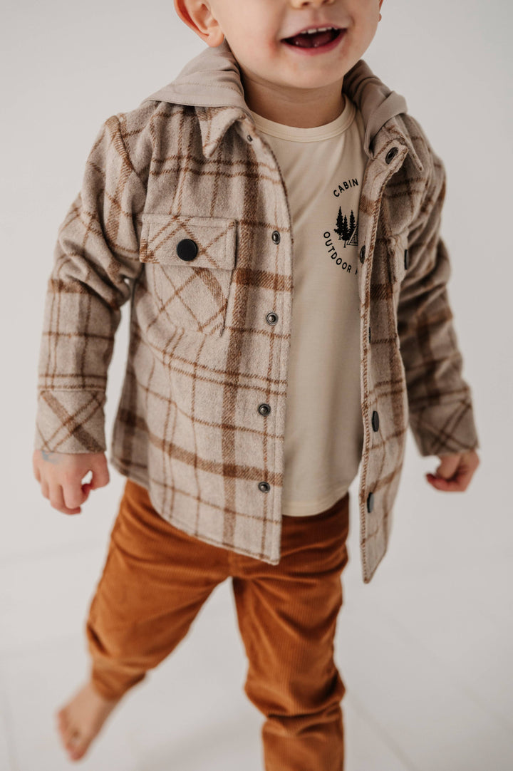 Hooded Shacket -Toffee Beige Plaid