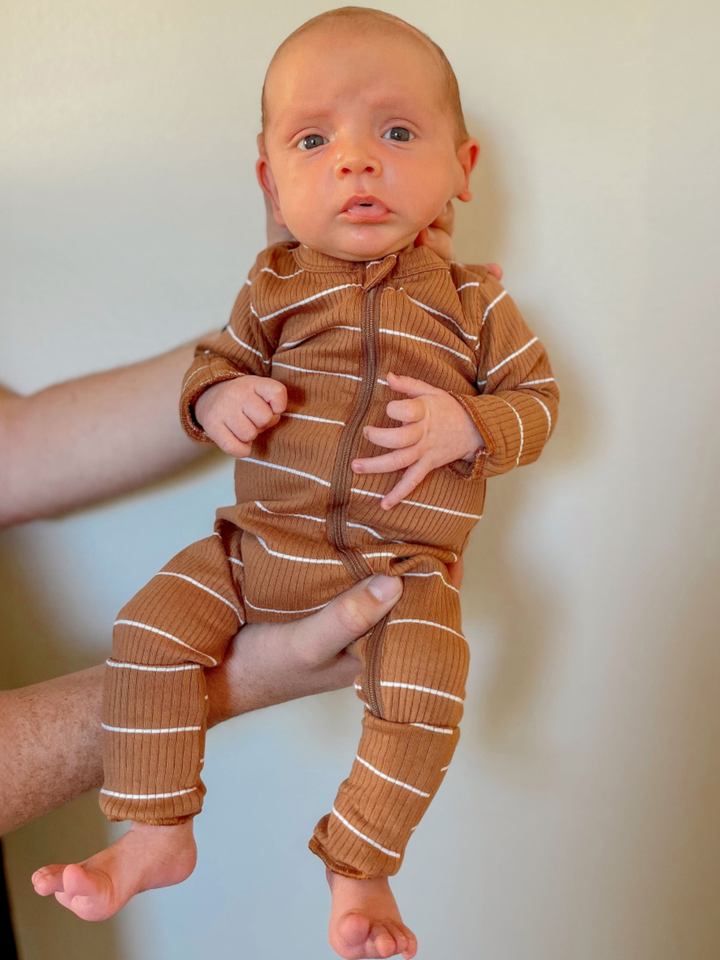 Saddle Stripe  Ribbed 2-Way Zip Romper