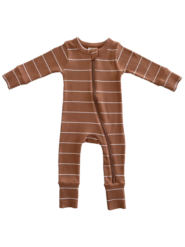 Saddle Stripe  Ribbed 2-Way Zip Romper