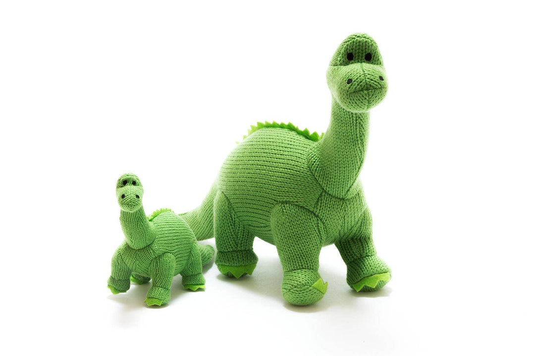 Knitted Green Diplodocus Dinosaur Baby Rattle