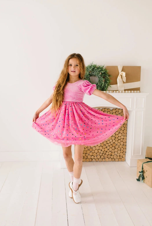 Diana Puff Dress in Bubblegum Confetti