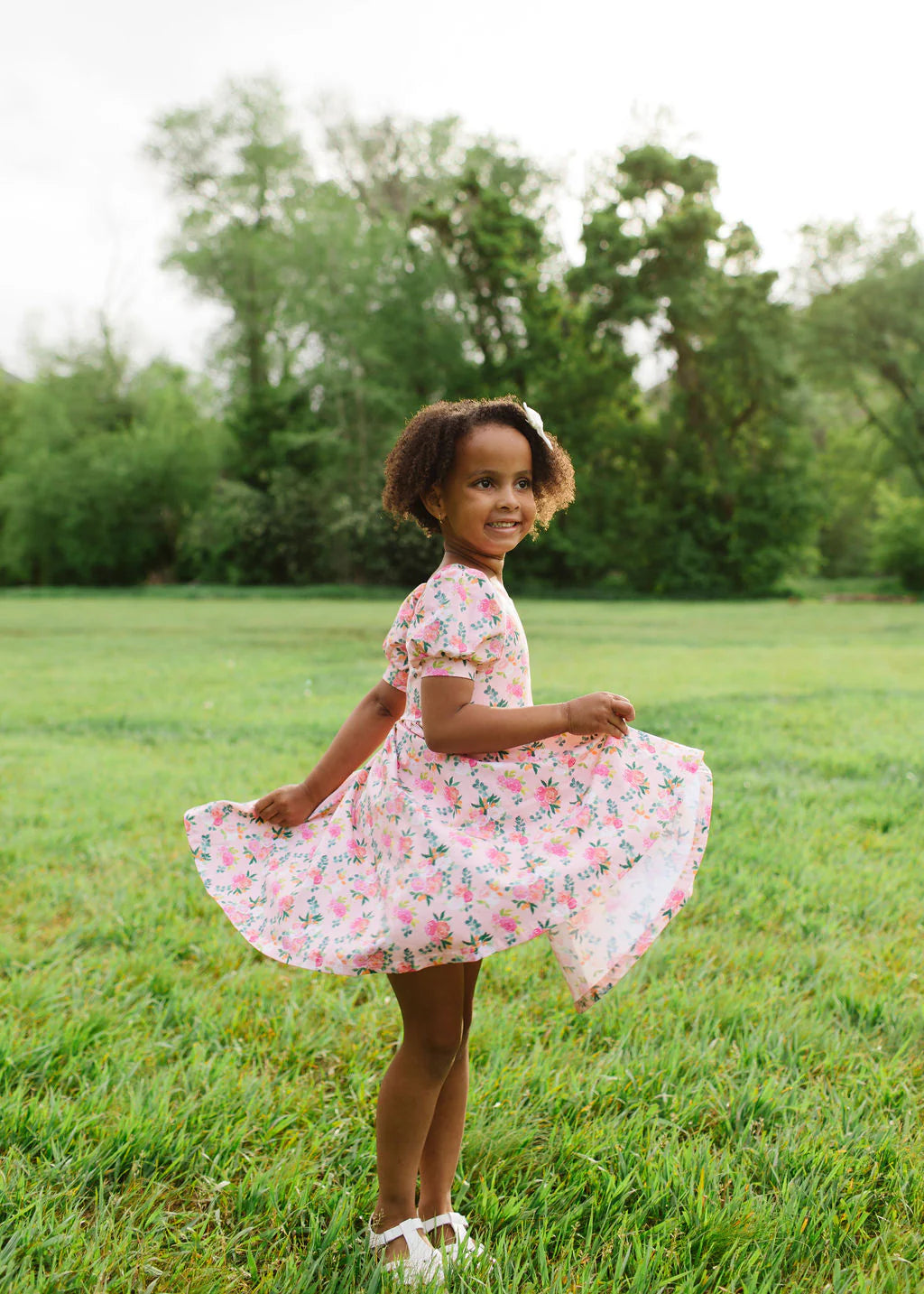 Puff Dress in Peach Bouquet