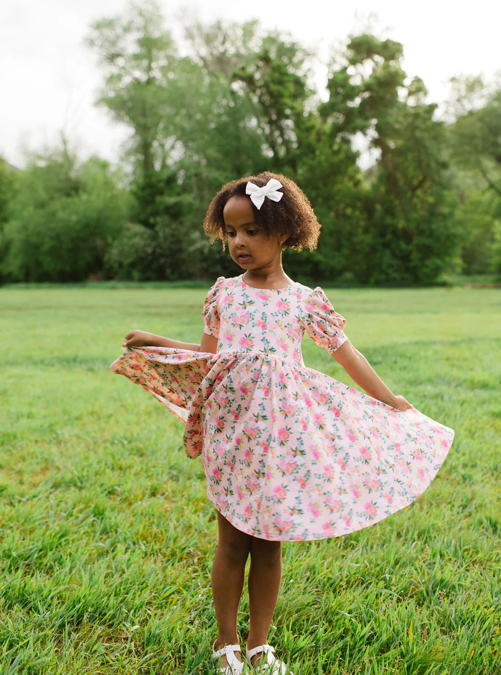 Puff Dress in Peach Bouquet