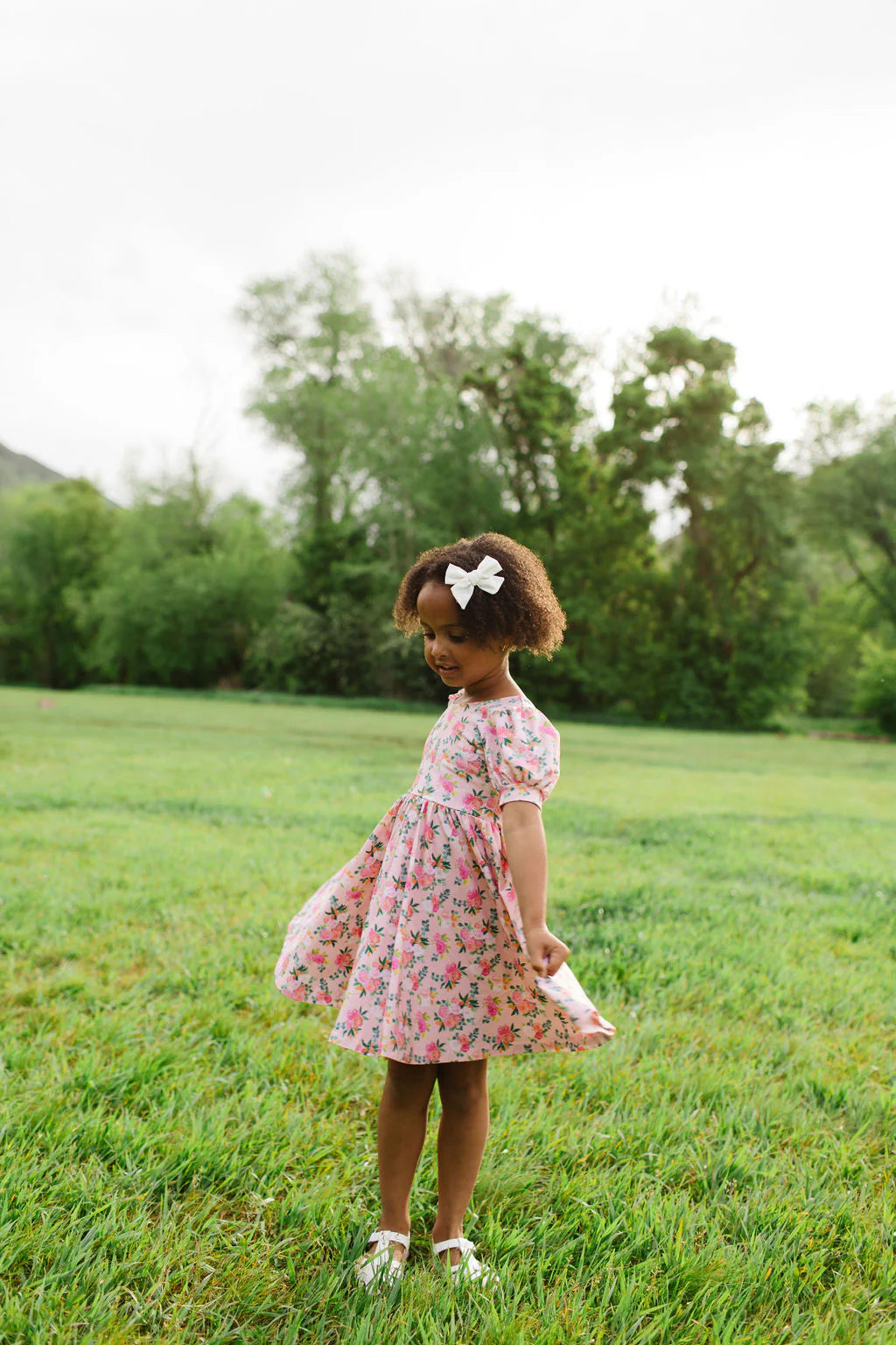 Puff Dress in Peach Bouquet