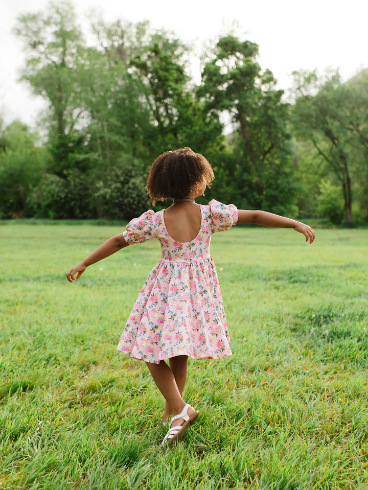 Puff Dress in Peach Bouquet