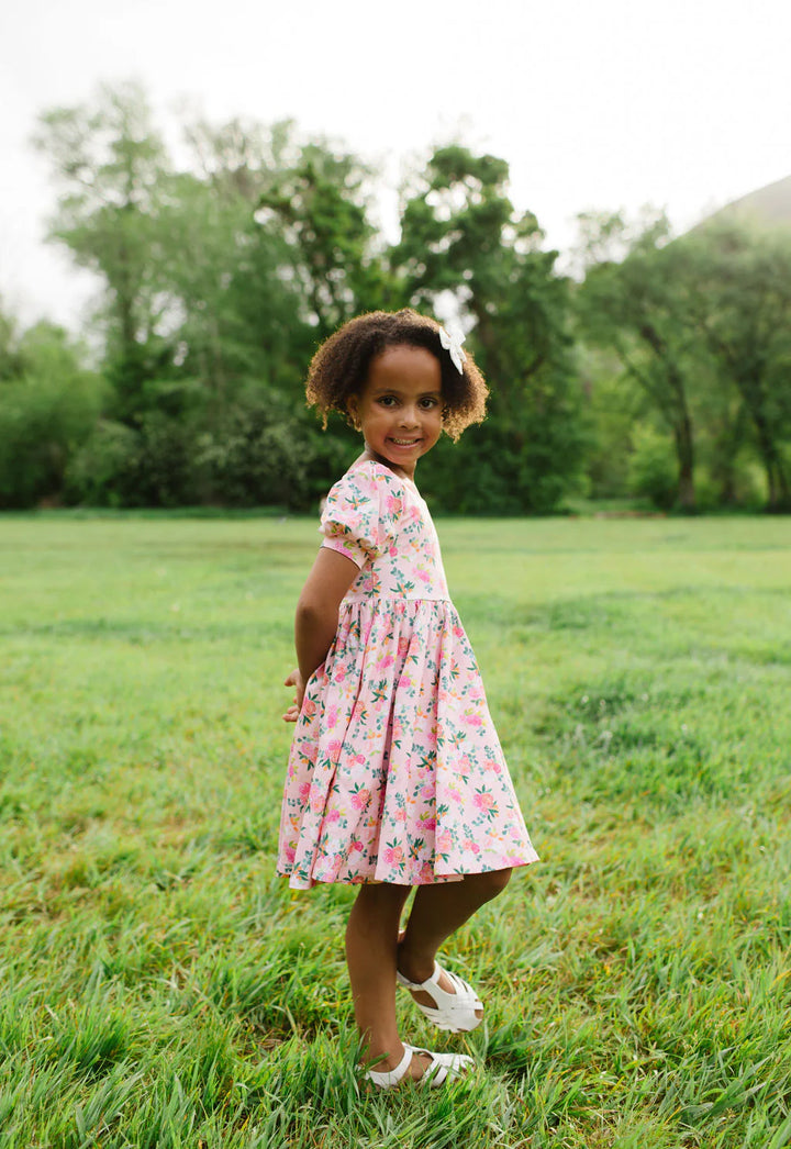 Puff Dress in Peach Bouquet