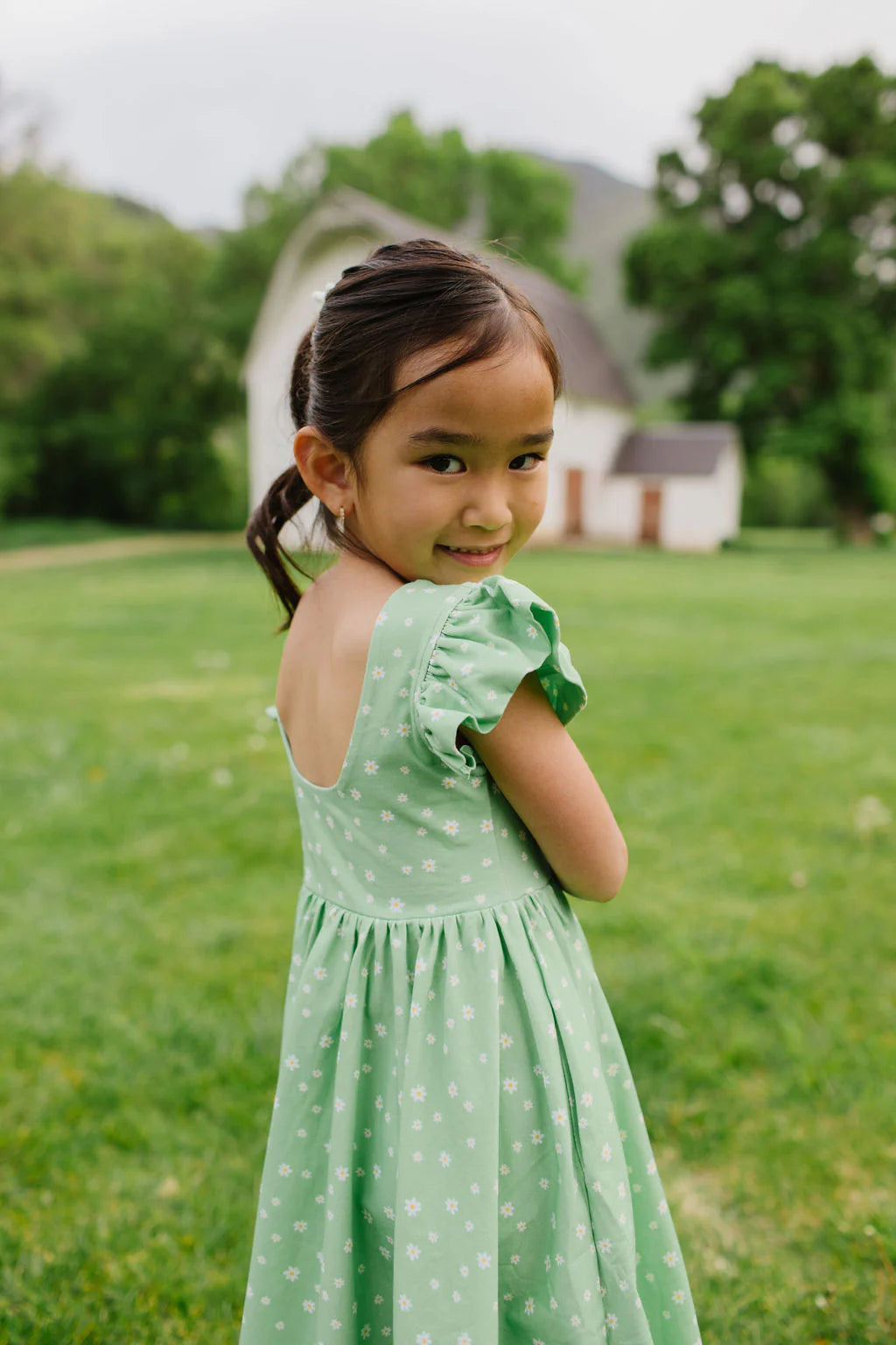 Olivia Dress in Green Daisy