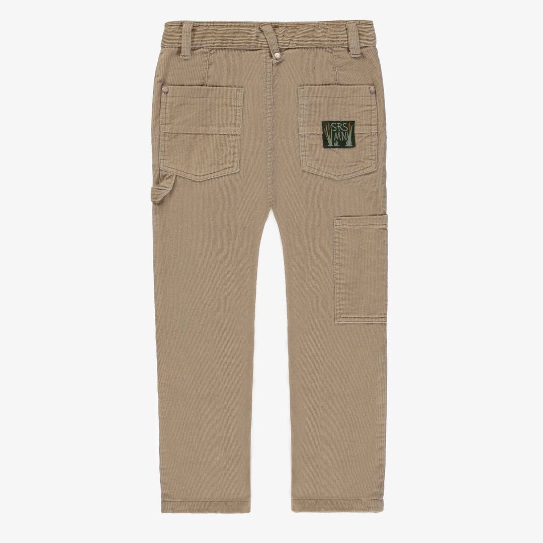 Regular-fit beige corduroy pants with cargo detail