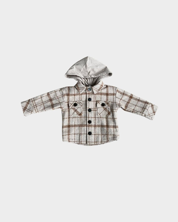 Hooded Shacket -Toffee Beige Plaid