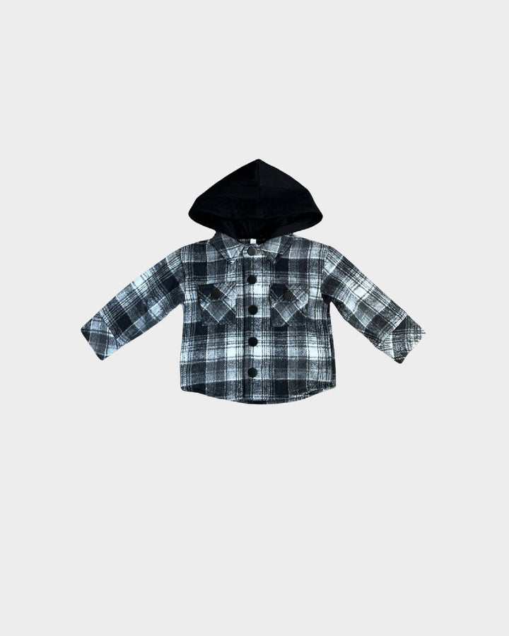 Hooded Shacket / Black Plaid